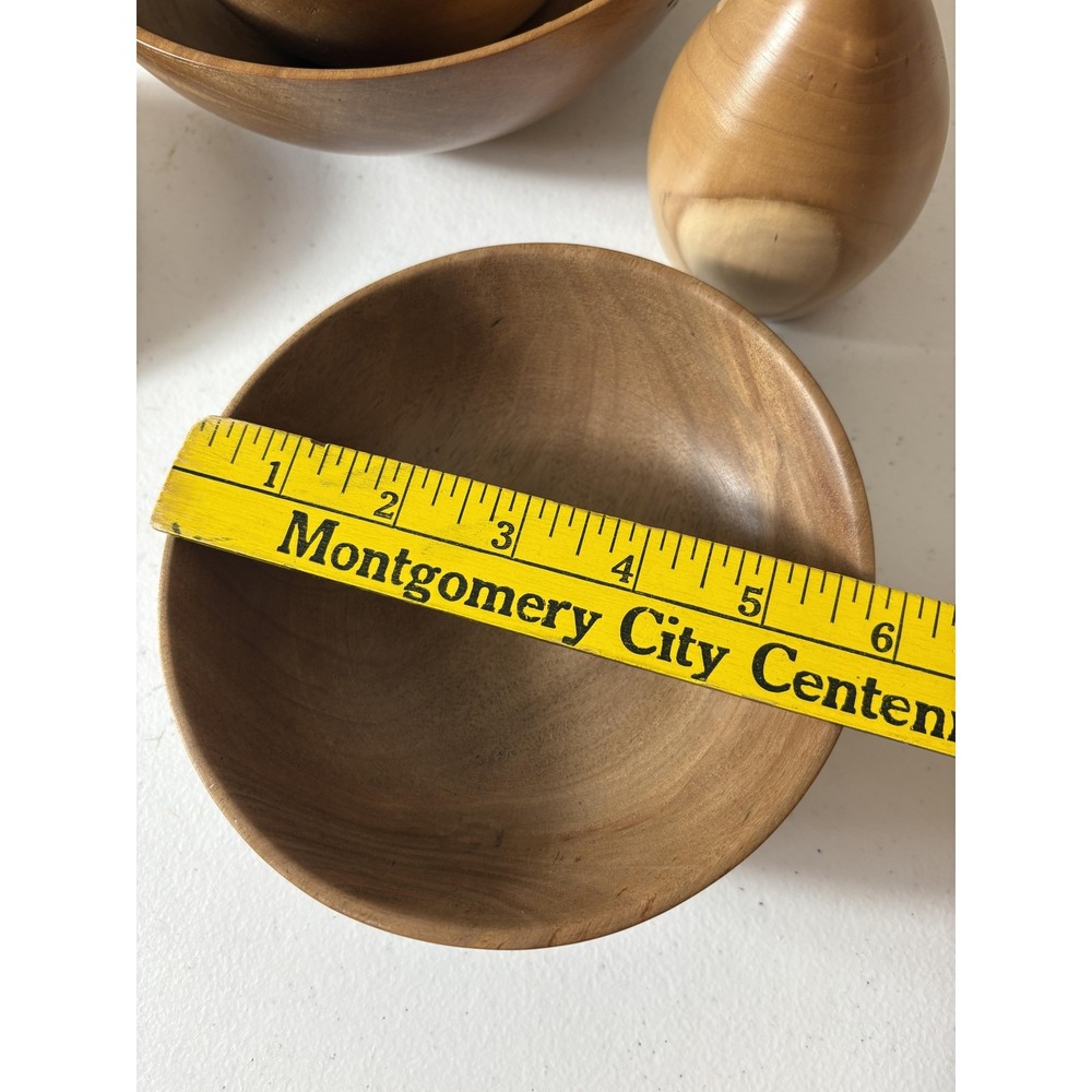 Vintage Hand Turned Wood Bowls Set Signed 2004-2005 Decor Salad Display Vase USA - Picture 14 of 15